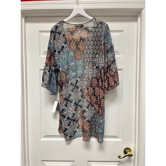 Democracy Blue & Rust Boho Open Front Kimono sz S/M NWT - Picture 6 of 7